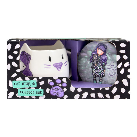Cup with Plate Gorjuss Smitten kitten White Black Ceramic Coasters Cup-0